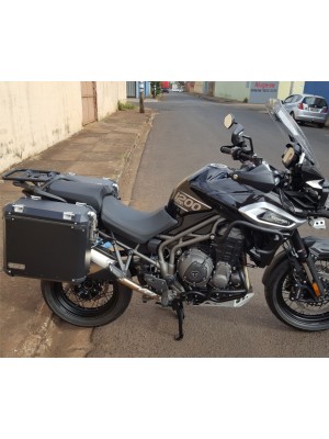 Triumph Explorer 1200 - Baus laterais 49/55 l aluminio par + suportes em aço preto 2012 a 2021 - sem sup de fabrica